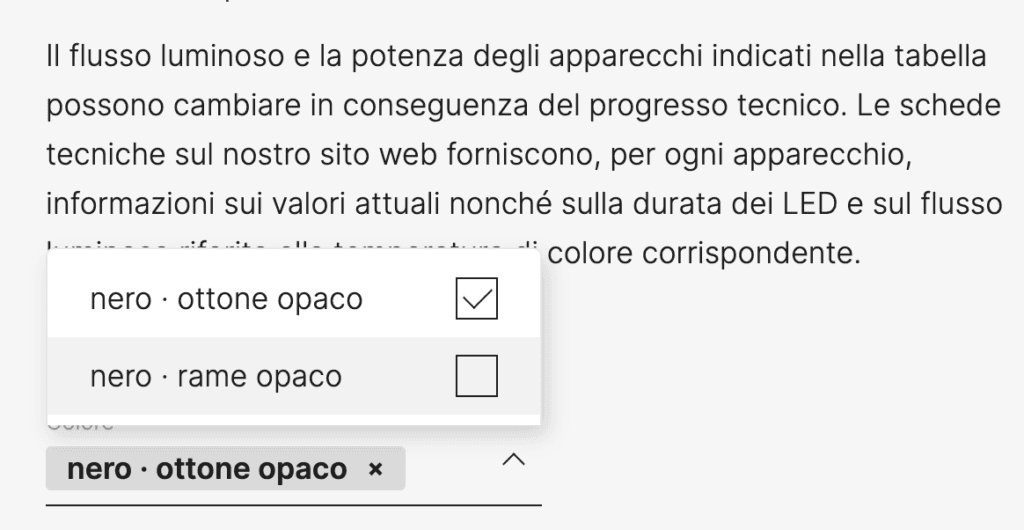 Filtri colore e-commerce arredamento