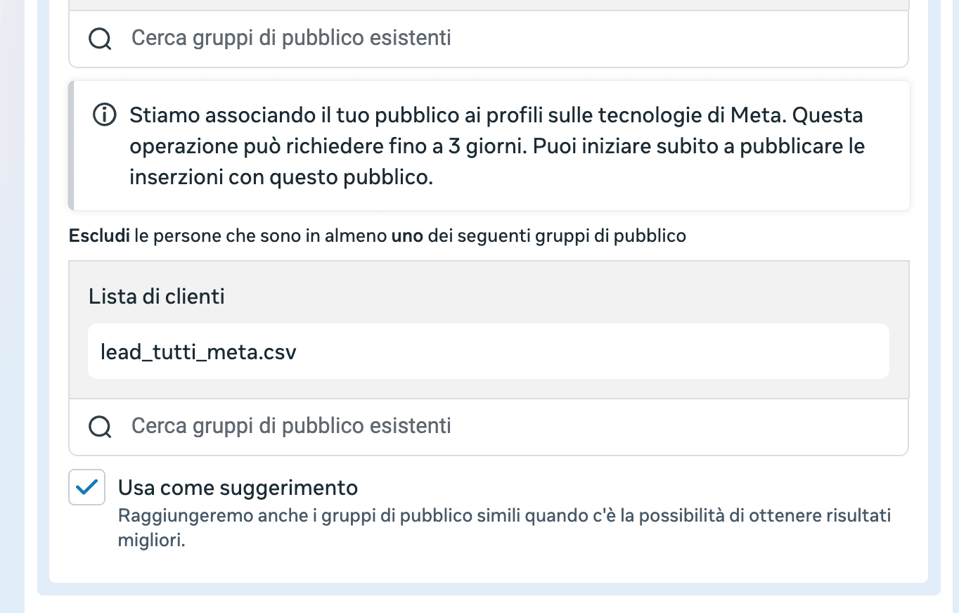 Remarketing su Meta Ads: perché spuntare "Usa come suggerimento"