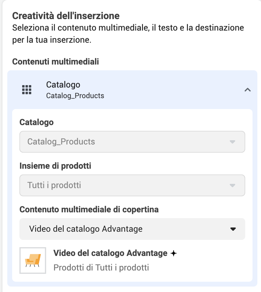 Scelta insiemi dal catalogo delle vendite
