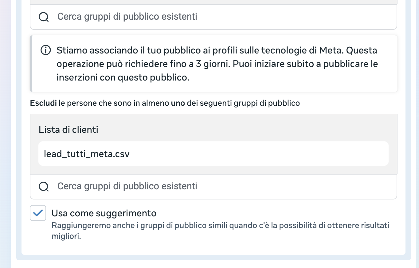 Remarketing su Meta Ads: perché spuntare "Usa come suggerimento"